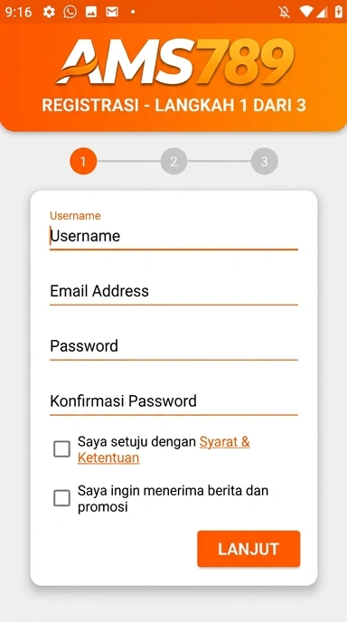 Tampilan halaman daftar ams789