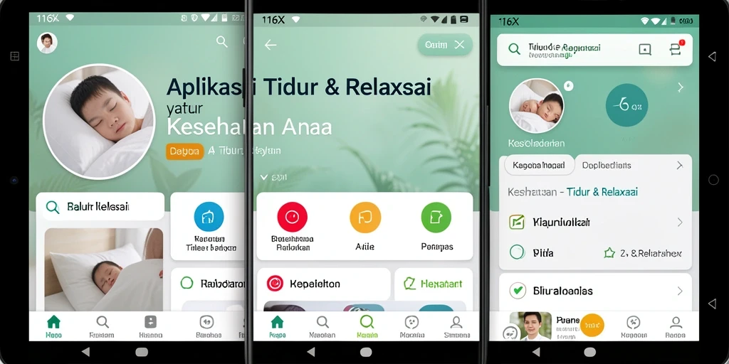 Antarmuka aplikasi 116X yang menampilkan fitur Tidur & Relaksasi.