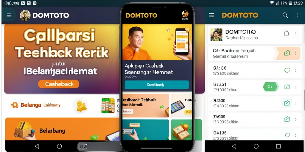 Tampilan antarmuka aplikasi DOMTOTO dengan fitur Cashback yang menarik.