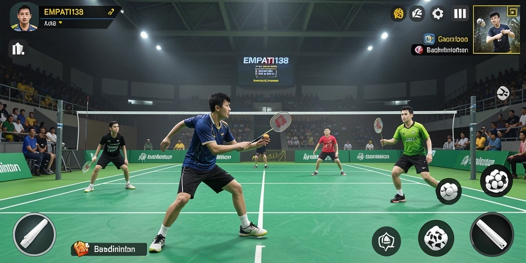 Tampilan antarmuka game badminton yang menarik.